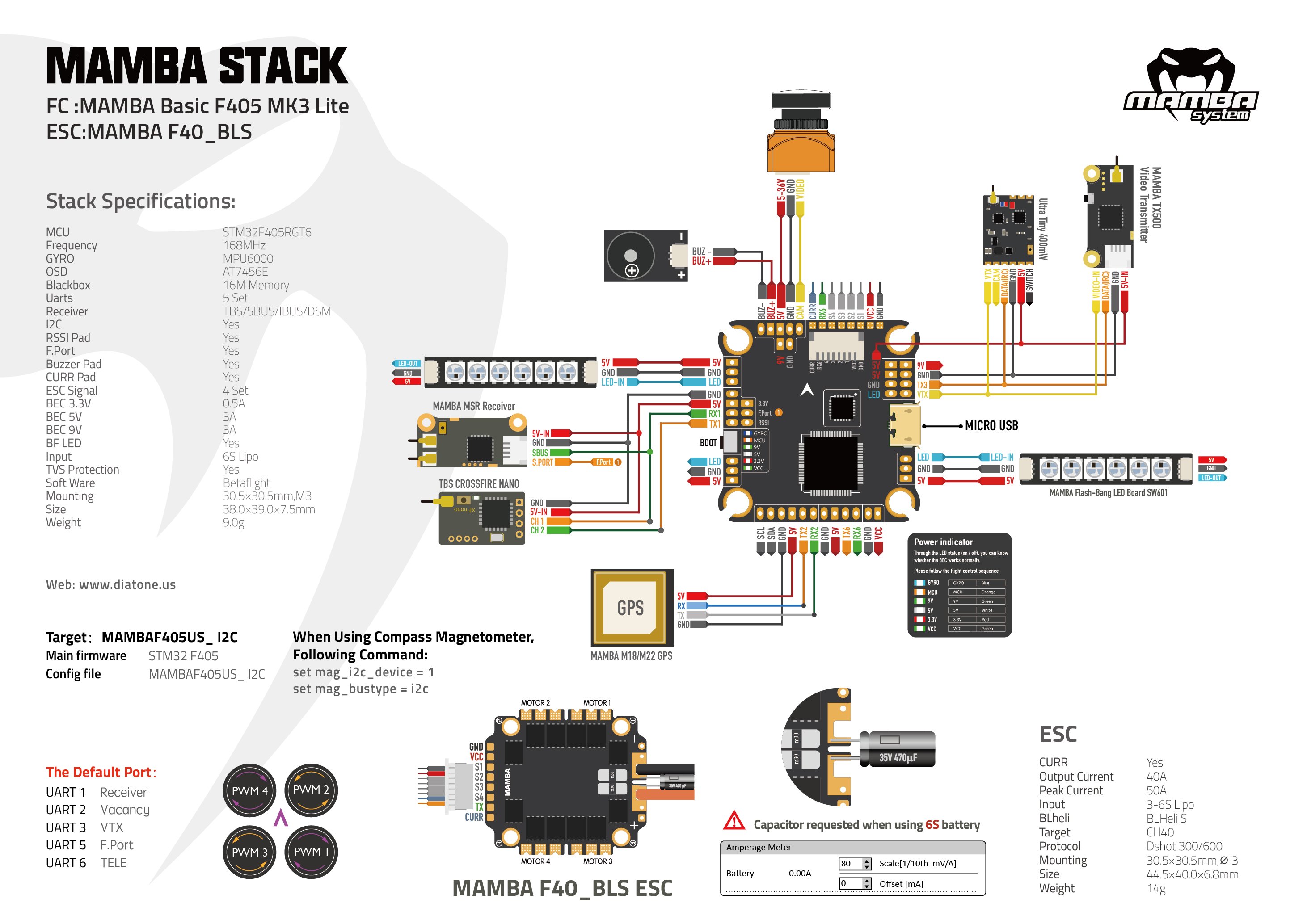 Diatone Mamba Basic F405 MK3 Lite + 40A ESC | Rotorama